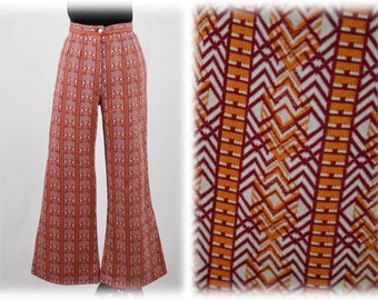 1970s High Waisted Bell Bottom Pants Polyester Knit