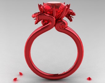 Modern Dragon 14K Red Gold 3.0 Ct Rubies Designer Engagement Ring R601-14KRGR
