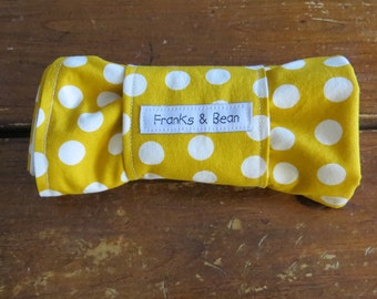 Compact and Waterproof Roll-up Travel Changing Pad in Mustard Yellow Polka Dots