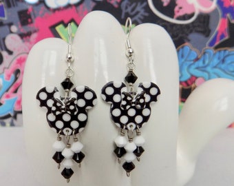 Minnie Mouse Black and White Double Sided Polka Dot Bow Dangle Earrings