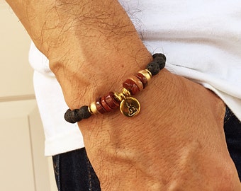 Men's Buddha Bracelet. Mala Yoga Bracelet. Buddhist Jewelry. REIKI. Gemstone Bracelet. Lava Bracelet. Jasper Bracelet. Heishi #2M64