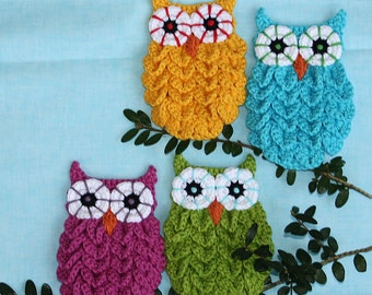 Owl in Crocodile Stitch - Crochet Pattern (Applique), PDF in English, Deutsch
