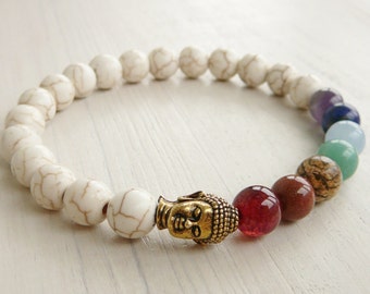 Mala bracelet, Buddha bracelet 7 chakra Bracelet Howlite bracelet Yoga bracelet tibetan mala Meditation Bracelet, Gemstone bracelet Mala
