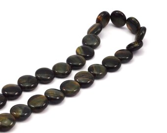 Tiger Eye Beads, 12.5mm Coin Gemstone Beads T016