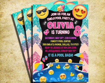 Emoji Pool Party Invitation - Emoji Icons Birthday Party Chalkboard Invite - Pool Party - Printable And Digital File - YOU PRINT