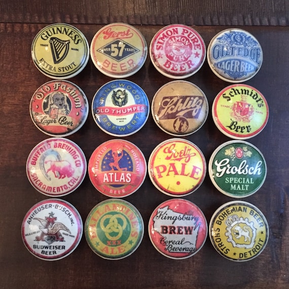 1.5 inch vintage beer brands cabinet knobs drawer pulls white