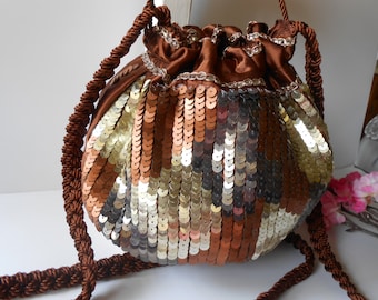 Sparkly Evening Bag, Sequin Evening Bag, Sequin Handbag, Copper Gold Silver, Glamorous Purse, Sequin Evening Purse EB-0697