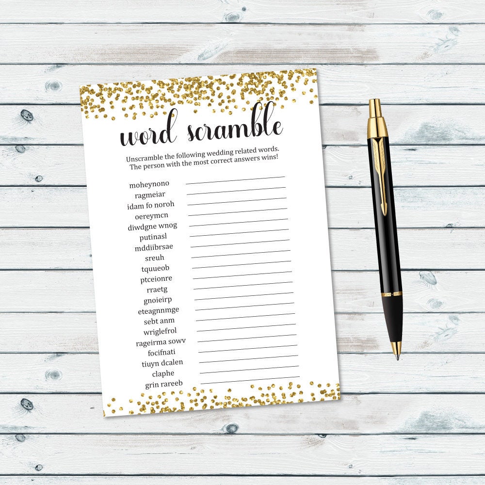 Gold Confetti Bridal Word Scramble Game Unscramble The Words