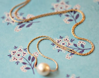 Single Pearl Necklace Floating pearl necklace Pearl Necklace Simple Pearl necklace Pearl choker Thin Pearl Necklace White pearl