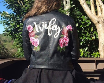 Handpainted faux leather jacket