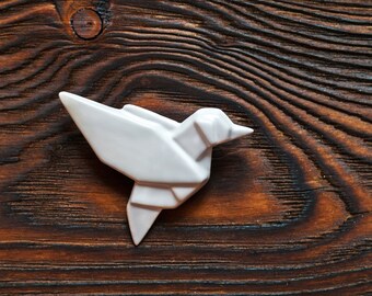 Brooch Origami Origami Colibri  Ceramic Brooch Botanical Brooch Laconic Jewelry Gift for Girl Ceramic Pin Friend Gift