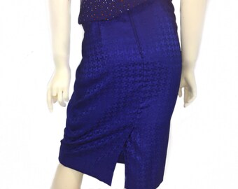 Vintage houndstooth Blue Skirt Small