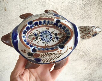 Tonala Turtle Ashtray, Mexican Pottery Tortoise, Turtle Folk Art, Turtle Gifts for Smoker, Pot Smoker Gift, Hippie Gift, Tonala Pottery