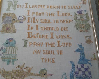 Vintage "Now You Lay Me Down To Sleep/Cats/Elephant/ Kangaroo/ Ducks/Owl/Cross Stitch
