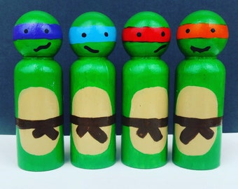 Ninja Turtles - UNFINISHED Wooden Peg Dolls - DIY Kit