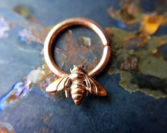 Rose Gold Bee Septum Ring ~ Pink Gold Honey Bee Nose Ring ~ Rose Gold Dipped Sterling Silver ~ Insect Body Jewelry ~ Daith Piercing
