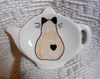 Seal Point Siamese Himalayan Cat With Heart Teabag Holder Handmade Ceramic by Grace M. Smith