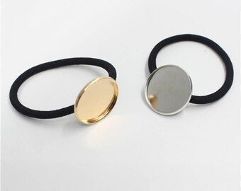 10Pcs Hair Elastic Ring w/ 20mm/25mm KC Gold and White K Round Metal Base,Cabochons,Ponytail Holder,Hair Ties,For DIY Hair Accessories.