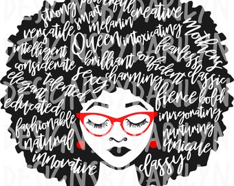 Afro lady with words SVG/DXF/PDF