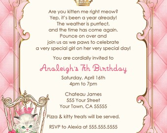 Vintage Kittens Printable Birthday Invitation