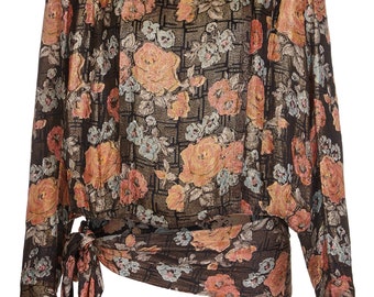 Vintage 1920s Rose Print Lame Blouse Size 14