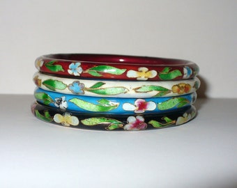 Vintage Set of 4 Cloisonne Bangle Bracelets DEADSTOCK