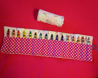 Crayon Roll Up Holder Case Unicorns Handmade Holds 16 Crayons