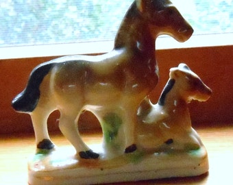 Vintage Horse and Colt Figurine - stamped Japan