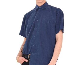 VINTAGE Blue Short Sleeve Retro Button Down Shirt