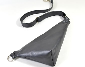 Emi - Handmade Gunmetal Grey Leather Waist Shoulder Bag Zip Pouch Purse AW17