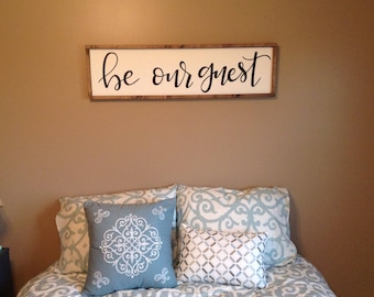 Framed 'be our guest' sign // 8x30 // 10x38 // spare bedroom //