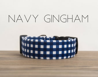 Modern Summery Gingham Dog Collar in Navy