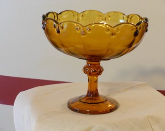 Large Vintage Amber Compote or Serving Dish
