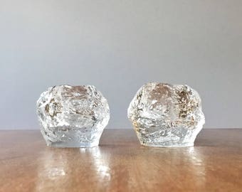 Pair Vintage Kosta Boda Glass Snowball Votive Candle Holders - Anne Warff