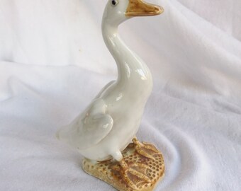 Vintage Ceramic Porcelain White Goose Figurine