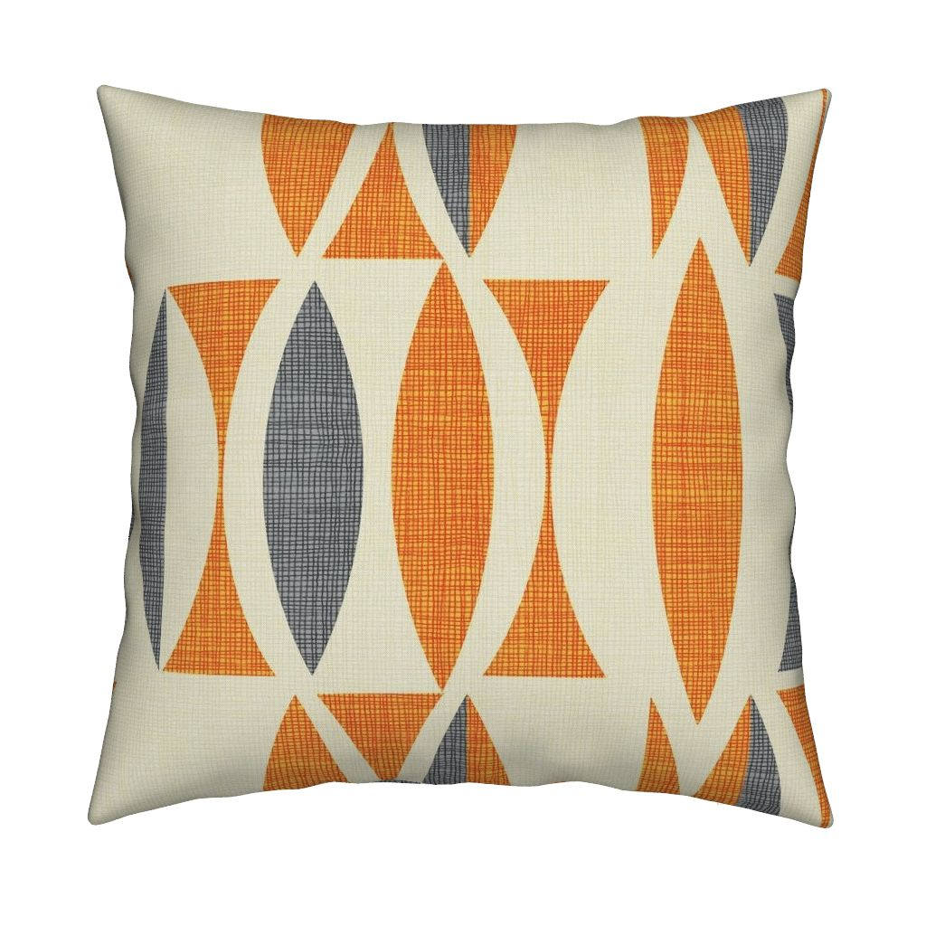 Mid Century Modern Throw Pillow field in orange gray By