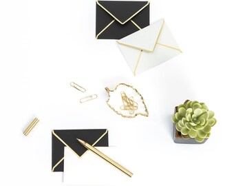 Black & Grey Mini Notecards - Set of 10 - Gold Foil Edges