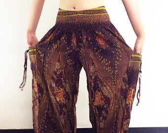 Harem Pants Women Yoga Pants Aladdin Pants Maxi Pants Boho Pants Gypsy Pants Rayon Genie Pant Hippy Pants Trouser Brown (TS44)