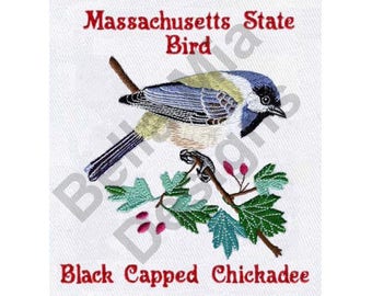 Bird - Machine Embroidery Design, Black Capped Chickadee