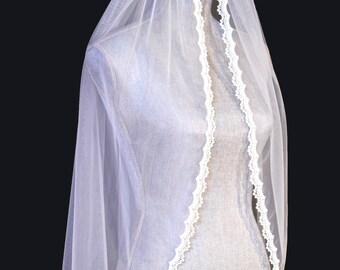 11-One-tier Lace Bead Trim fingertip Bridal Veils