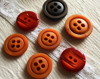 Lot 7 buttons vintage 26 mm - 22 mm - 21 mm - Brown Orange and dark brown - buttons thick 70s