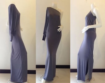 Gray one shoulder long evening dress elegance all size