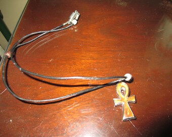 Vintage Egyptian Style Pendant Necklace ~ Enameled (Key of Life) Ankh