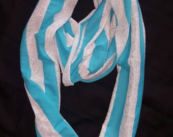 Bright blue and white infinity scarf