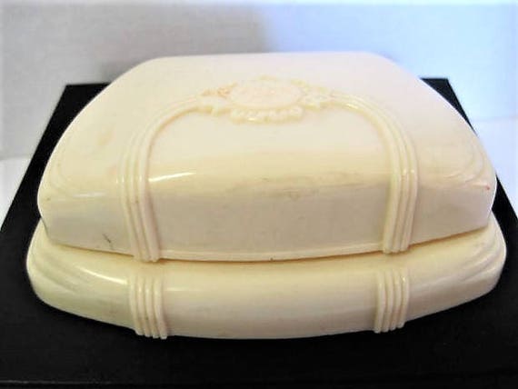 Celluloid Jewelry Box, Art Deco Vanity, Signed Arden, Made in USA, French Ivory Presentation Box