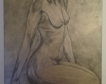 Table, hand made painting, nude woman
