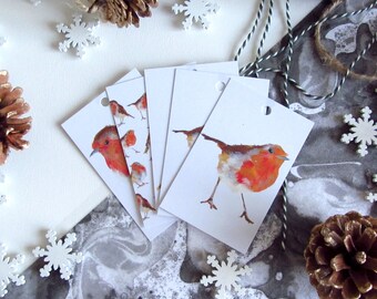 Gift Wrapping Christmas Tags, British Robin Illustrated Gift Tags