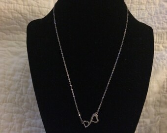 Vintage 925 Sterling Silver Necklace With Heart Pendant, Length 18''
