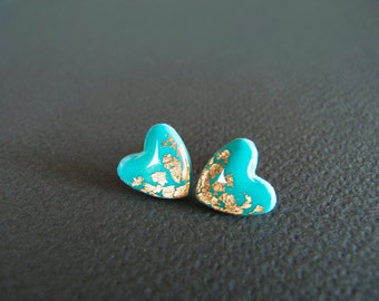Turquoise Heart Stud Earrings - Hypoallergenic Titanium Posts