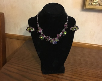 Watermelon Stone Necklace and Earring Set Rare Vintage